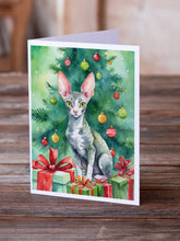 Load image into Gallery viewer, Cornish Rex Cat By the Christmas Tree Greeting Cards - Blank Note Cards – 8-Pack of Artist-Designed Cards with Envelopes