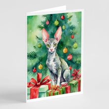 Load image into Gallery viewer, Cornish Rex Cat By the Christmas Tree Greeting Cards - Blank Note Cards – 8-Pack of Artist-Designed Cards with Envelopes