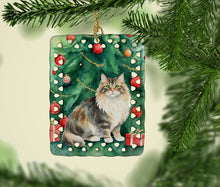 Load image into Gallery viewer, Cymric Cat By the Christmas Tree Porcelain Ornament