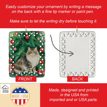 Load image into Gallery viewer, Cymric Cat By the Christmas Tree Porcelain Ornament
