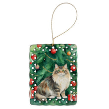 Load image into Gallery viewer, Cymric Cat By the Christmas Tree Porcelain Ornament