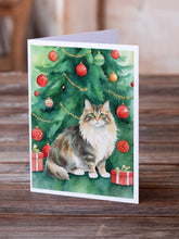 Load image into Gallery viewer, Cymric Cat By the Christmas Tree Greeting Cards - Blank Note Cards – 8-Pack of Artist-Designed Cards with Envelopes