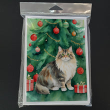 Load image into Gallery viewer, Cymric Cat By the Christmas Tree Greeting Cards - Blank Note Cards – 8-Pack of Artist-Designed Cards with Envelopes
