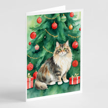 Load image into Gallery viewer, Cymric Cat By the Christmas Tree Greeting Cards - Blank Note Cards – 8-Pack of Artist-Designed Cards with Envelopes