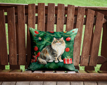 Load image into Gallery viewer, Cymric Cat By the Christmas Tree Throw Pillow - 14x14 Decorative Pillow – Art for Your Home &amp; Patio