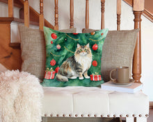 Load image into Gallery viewer, Cymric Cat By the Christmas Tree Throw Pillow - 14x14 Decorative Pillow – Art for Your Home &amp; Patio