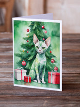 Load image into Gallery viewer, Devon Rex Cat By the Christmas Tree Greeting Cards - Blank Note Cards – 8-Pack of Artist-Designed Cards with Envelopes