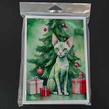 Load image into Gallery viewer, Devon Rex Cat By the Christmas Tree Greeting Cards - Blank Note Cards – 8-Pack of Artist-Designed Cards with Envelopes