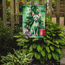 Load image into Gallery viewer, Devon Rex Christmas Garden Flag - Cat by the Christmas Tree - Cat-Themed Holiday Yard Decor