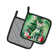 Load image into Gallery viewer, Devon Rex Cat By the Christmas Tree Pot Holders - Set of 2 Decorative Kitchen Helpers | Made in the USA