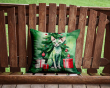 Load image into Gallery viewer, Devon Rex Cat By the Christmas Tree Throw Pillow - 14x14 Decorative Pillow – Art for Your Home &amp; Patio