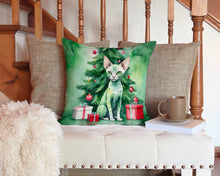 Load image into Gallery viewer, Devon Rex Cat By the Christmas Tree Throw Pillow - 14x14 Decorative Pillow – Art for Your Home &amp; Patio