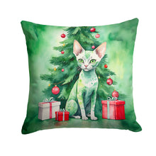 Load image into Gallery viewer, Devon Rex Cat By the Christmas Tree Throw Pillow - 14x14 Decorative Pillow – Art for Your Home &amp; Patio