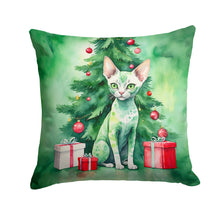 Load image into Gallery viewer, Devon Rex Cat By the Christmas Tree Throw Pillow