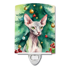 Load image into Gallery viewer, Donskoy Don Sphynx Cat By the Christmas Tree Ceramic Night Light