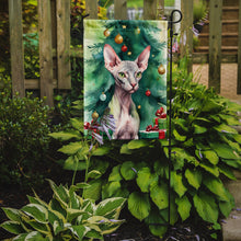 Load image into Gallery viewer, Donskoy Don Sphynx Christmas Garden Flag - Cat by the Christmas Tree - Cat-Themed Holiday Yard Decor