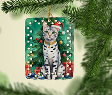 Load image into Gallery viewer, Egyptian Mau Cat By the Christmas Tree Porcelain Ornament