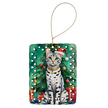 Load image into Gallery viewer, Egyptian Mau Cat By the Christmas Tree Porcelain Ornament