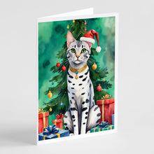 Load image into Gallery viewer, Egyptian Mau Cat By the Christmas Tree Greeting Cards - Blank Note Cards – 8-Pack of Artist-Designed Cards with Envelopes