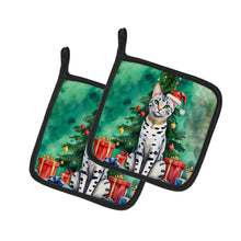Load image into Gallery viewer, Egyptian Mau Cat By the Christmas Tree Pot Holders - Set of 2 Decorative Kitchen Helpers | Made in the USA