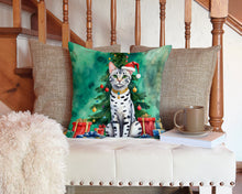 Load image into Gallery viewer, Egyptian Mau Cat By the Christmas Tree Throw Pillow - 14x14 Decorative Pillow – Art for Your Home &amp; Patio