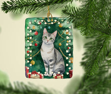 Load image into Gallery viewer, European Shorthair Cat By the Christmas Tree Porcelain Ornament