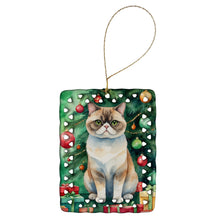 Load image into Gallery viewer, Exotic Shorthair Cat By the Christmas Tree Porcelain Ornament