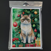 Load image into Gallery viewer, Exotic Shorthair Cat By the Christmas Tree Greeting Cards - Blank Note Cards – 8-Pack of Artist-Designed Cards with Envelopes