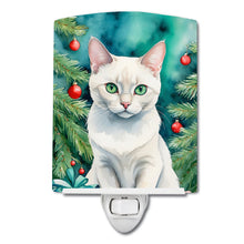 Load image into Gallery viewer, Foreign White Cat By the Christmas Tree Ceramic Night Light