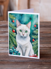 Load image into Gallery viewer, Foreign White Cat By the Christmas Tree Greeting Cards - Blank Note Cards – 8-Pack of Artist-Designed Cards with Envelopes