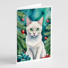 Load image into Gallery viewer, Foreign White Cat By the Christmas Tree Greeting Cards - Blank Note Cards – 8-Pack of Artist-Designed Cards with Envelopes