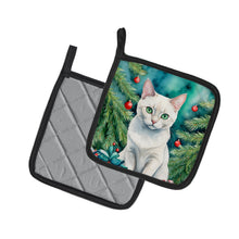 Load image into Gallery viewer, Foreign White Cat By the Christmas Tree Pot Holders - Set of 2 Decorative Kitchen Helpers | Made in the USA