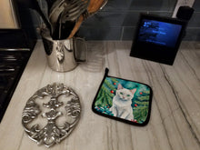 Load image into Gallery viewer, Foreign White Cat By the Christmas Tree Pot Holders - Set of 2 Decorative Kitchen Helpers | Made in the USA