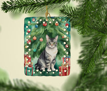 Load image into Gallery viewer, German Rex Cat By the Christmas Tree Porcelain Ornament