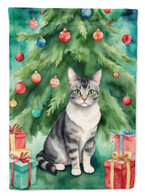 Load image into Gallery viewer, German Rex Christmas Garden Flag - Cat by the Christmas Tree - Cat-Themed Holiday Yard Decor