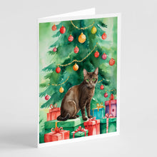 Load image into Gallery viewer, Havana Brown Cat By the Christmas Tree Greeting Cards - Blank Note Cards – 8-Pack of Artist-Designed Cards with Envelopes