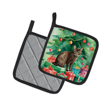 Load image into Gallery viewer, Havana Brown Cat By the Christmas Tree Pot Holders - Set of 2 Decorative Kitchen Helpers | Made in the USA