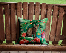 Load image into Gallery viewer, Havana Brown Cat By the Christmas Tree Throw Pillow - 14x14 Decorative Pillow – Art for Your Home &amp; Patio