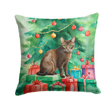 Load image into Gallery viewer, Havana Brown Cat By the Christmas Tree Throw Pillow - 14x14 Decorative Pillow – Art for Your Home &amp; Patio