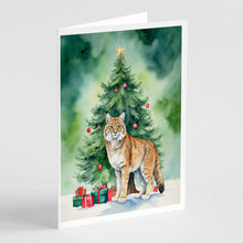 Load image into Gallery viewer, Highlander Lynx Cat By the Christmas Tree Greeting Cards - Blank Note Cards – 8-Pack of Artist-Designed Cards with Envelopes
