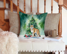 Load image into Gallery viewer, Highlander Lynx Cat By the Christmas Tree Throw Pillow - 14x14 Decorative Pillow – Art for Your Home &amp; Patio