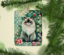 Load image into Gallery viewer, Himalayan Cat By the Christmas Tree Porcelain Ornament