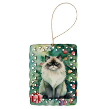 Load image into Gallery viewer, Himalayan Cat By the Christmas Tree Porcelain Ornament
