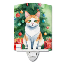 Load image into Gallery viewer, Japanese Bobtail Cat By the Christmas Tree Ceramic Night Light