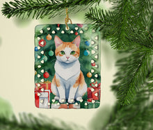 Load image into Gallery viewer, Japanese Bobtail Cat By the Christmas Tree Porcelain Ornament