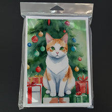 Load image into Gallery viewer, Japanese Bobtail Cat By the Christmas Tree Greeting Cards - Blank Note Cards – 8-Pack of Artist-Designed Cards with Envelopes