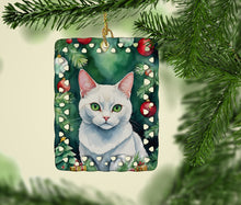 Load image into Gallery viewer, Khao Manee Cat By the Christmas Tree Porcelain Ornament