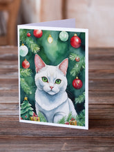 Load image into Gallery viewer, Khao Manee Cat By the Christmas Tree Greeting Cards - Blank Note Cards – 8-Pack of Artist-Designed Cards with Envelopes