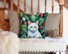 Load image into Gallery viewer, Khao Manee Cat By the Christmas Tree Throw Pillow - 14x14 Decorative Pillow – Art for Your Home &amp; Patio