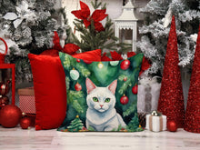 Load image into Gallery viewer, Khao Manee Cat By the Christmas Tree Throw Pillow